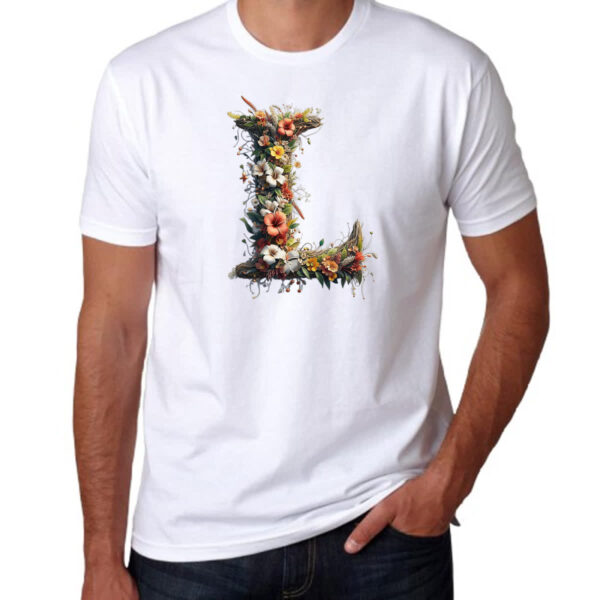 Camiseta Unissex Alfabeto Floral Letra L - Imagem 3