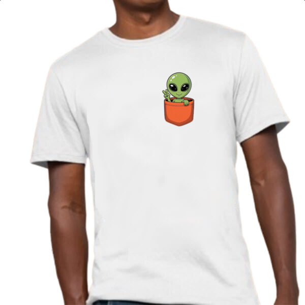 Camiseta Unissex Alien no bolso laranja - Imagem 4