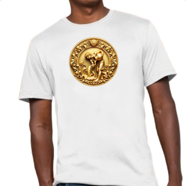 Camiseta Unissex Signo de Aquario moeda de ouro - Imagem 4