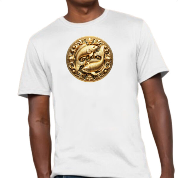 Camiseta Unissex Signo de Peixes moeda de ouro - Imagem 4