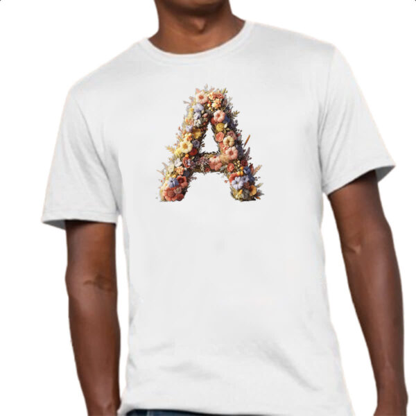 Camiseta Unissex Alfabeto Floral Letra A - Imagem 4