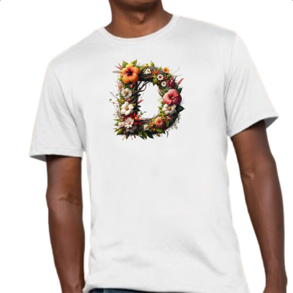 Camiseta Unissex Alfabeto Floral Letra D - Imagem 4