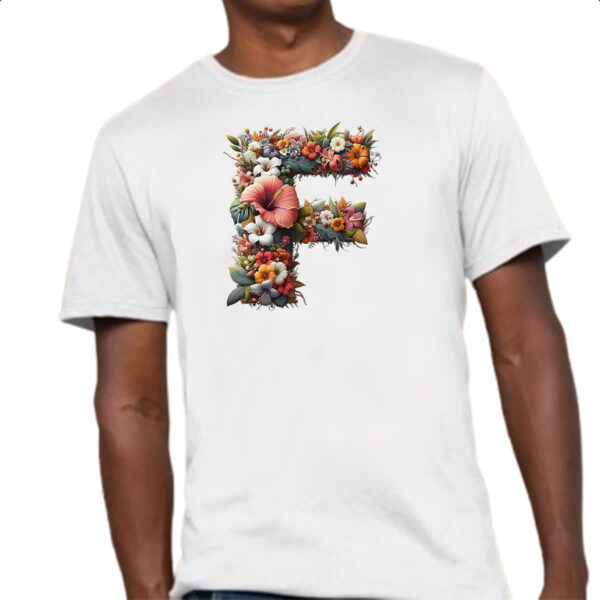 Camiseta Unissex Alfabeto Floral Letra F - Imagem 4