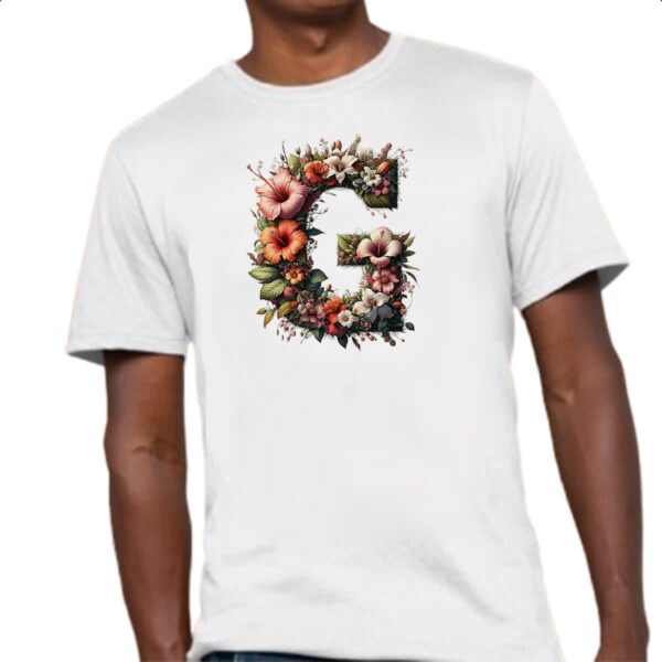 Camiseta Unissex Alfabeto Floral Letra G - Imagem 4