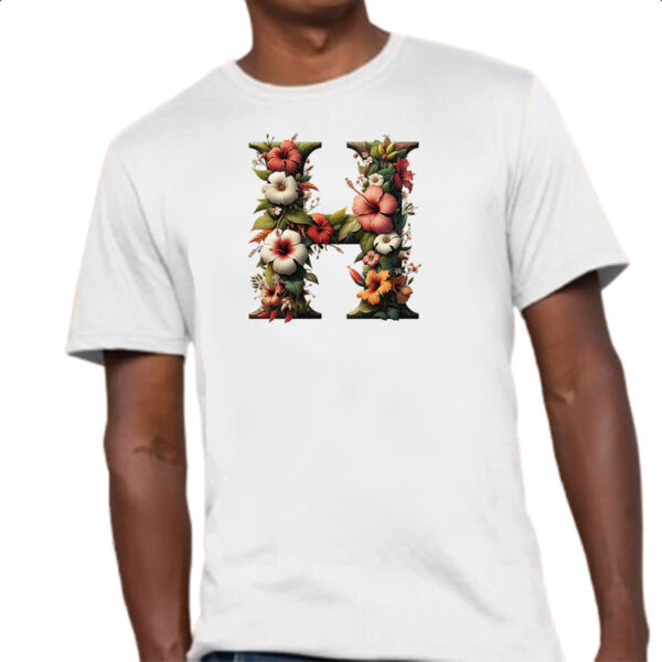 Camiseta Unissex Alfabeto Floral Letra H - Imagem 4