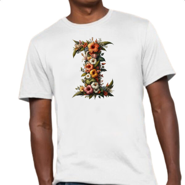 Camiseta Unissex Alfabeto Floral Letra I - Imagem 4