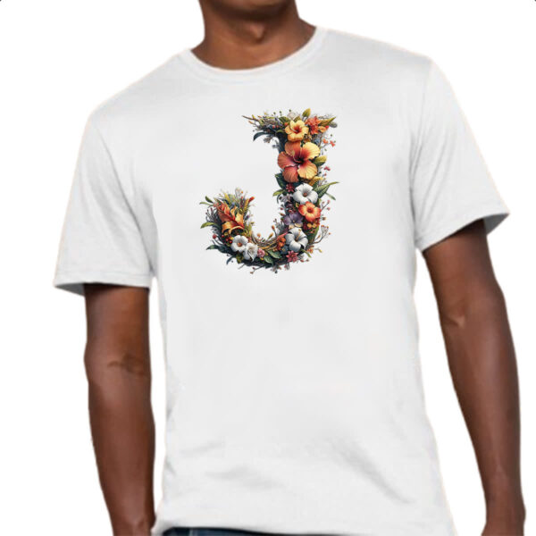 Camiseta Unissex Alfabeto Floral Letra J - Imagem 4