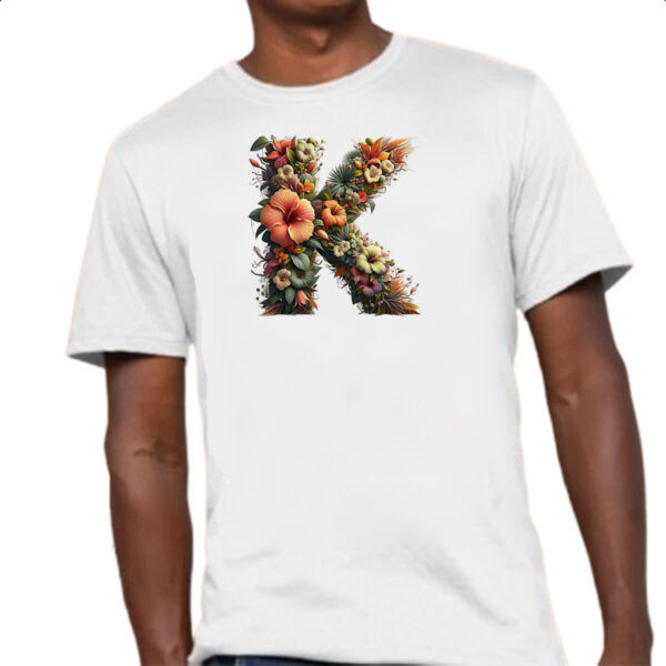 Camiseta Unissex Alfabeto Floral Letra K - Imagem 4