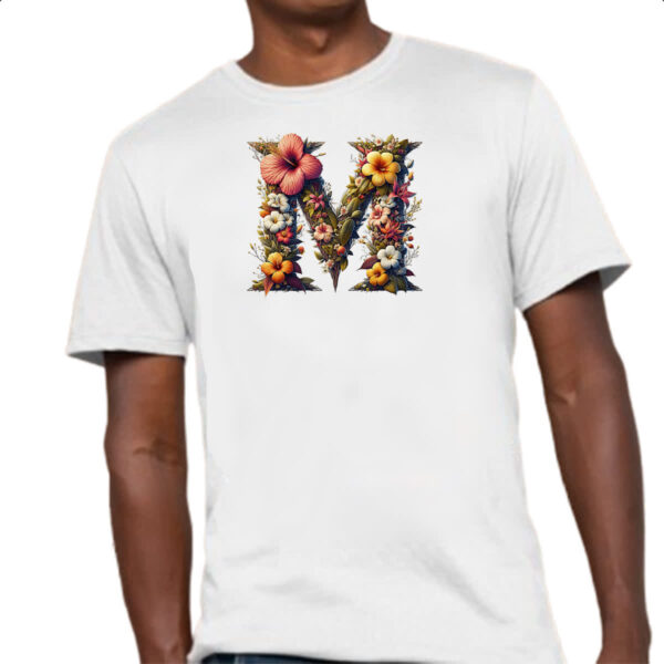 Camiseta Unissex Alfabeto Floral Letra M - Imagem 4