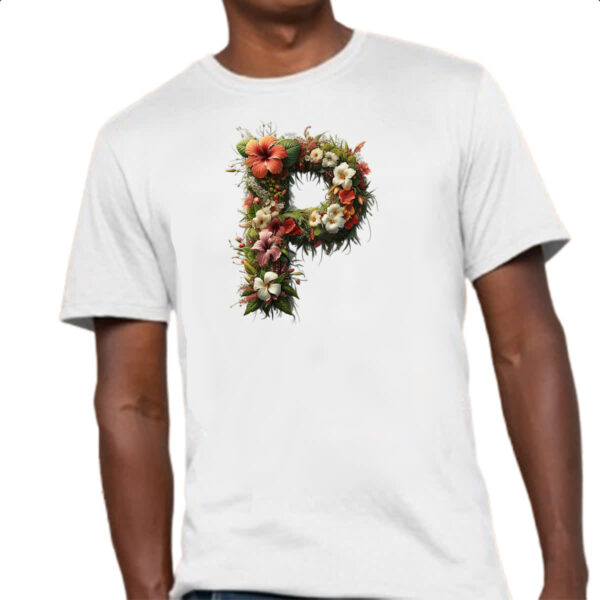 Camiseta Unissex Alfabeto Floral Letra P - Imagem 4