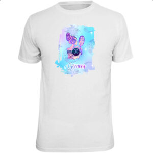 Camiseta Unissex Gemeos fundo zodiacal