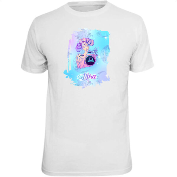 Camiseta Unissex Libra fundo zodiacal