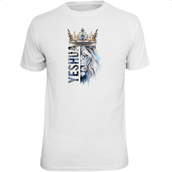 Camiseta Unissex Yeshua Leao de Juda Azul Coroa