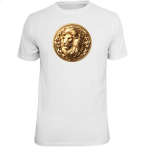 Camiseta Unissex Signo de Leao moeda de ouro