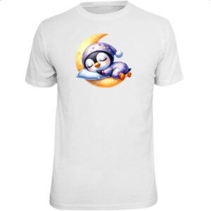 Camiseta Unissex Cute Pinguim dormindo na Lua