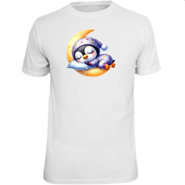 Camiseta Unissex Cute Pinguim dormindo na Lua