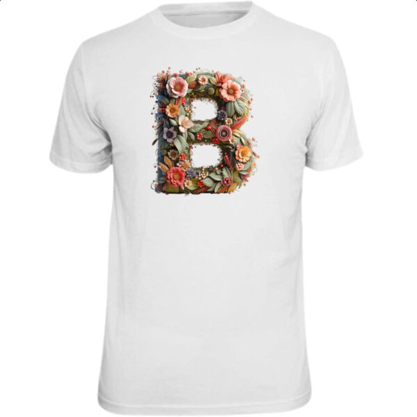 Camiseta Unissex Alfabeto Floral Letra B