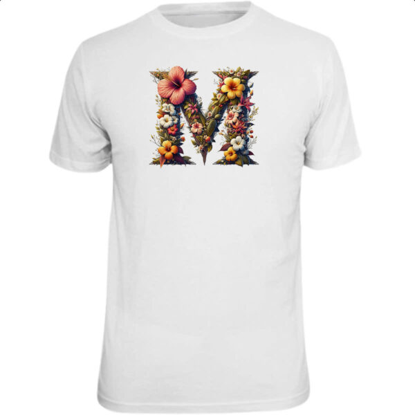 Camiseta Unissex Alfabeto Floral Letra M