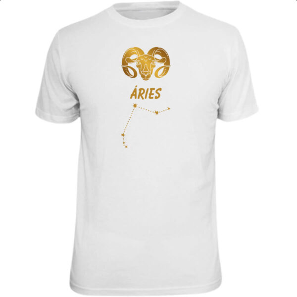 Camiseta Unissex Signo Aries Constelacao Dourada