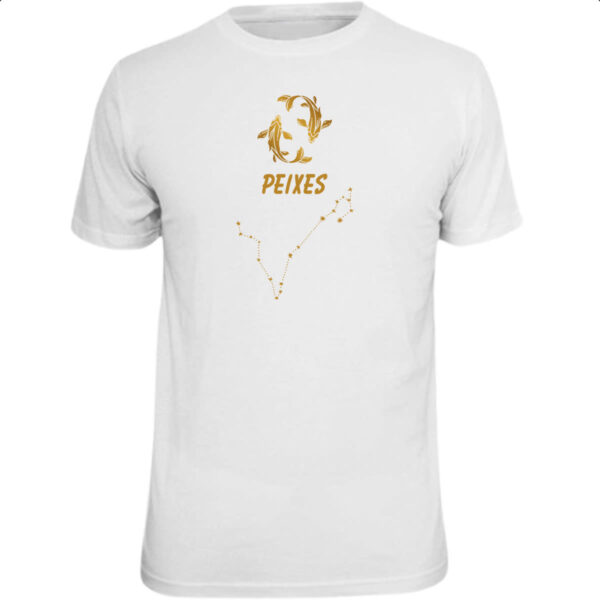 Camiseta Unissex Signo Peixes Constelacao Dourada