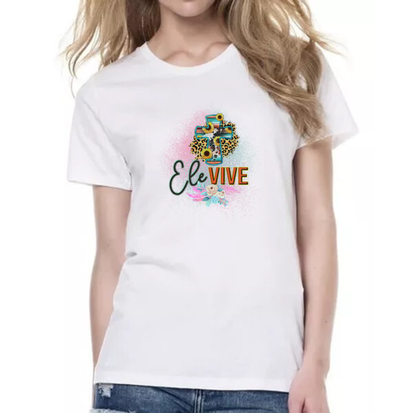 Camiseta Baby Look Gospel Ele vive - Imagem 2