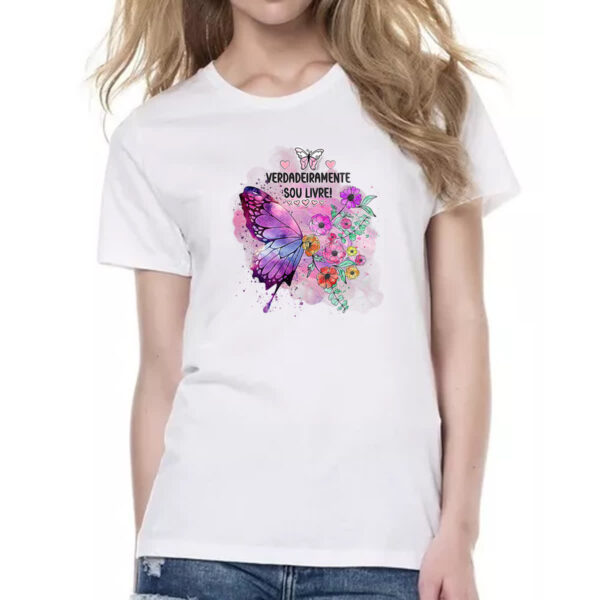 Camiseta Baby Look Gospel Verdadeiramente livre - Imagem 2