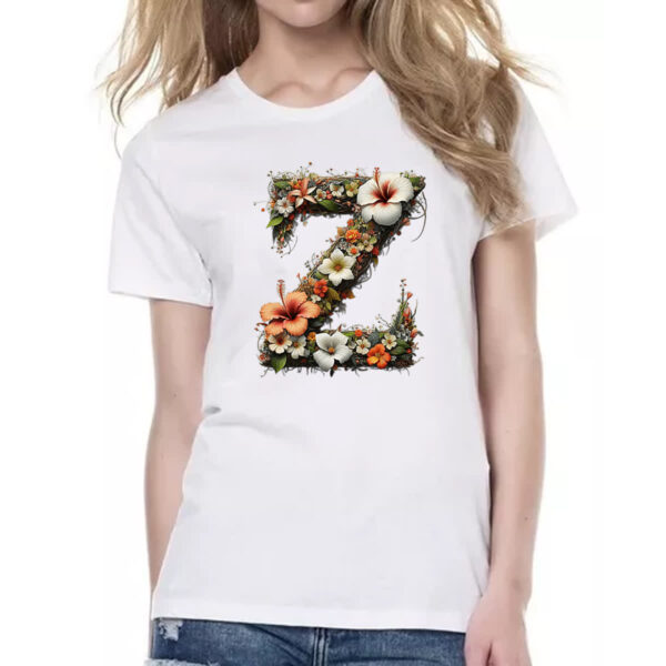 Camiseta Baby Look Alfabeto Floral Letra Z - Imagem 2
