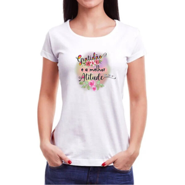 Camiseta Baby Look Gospel Gratidao melhor atitude - Imagem 3