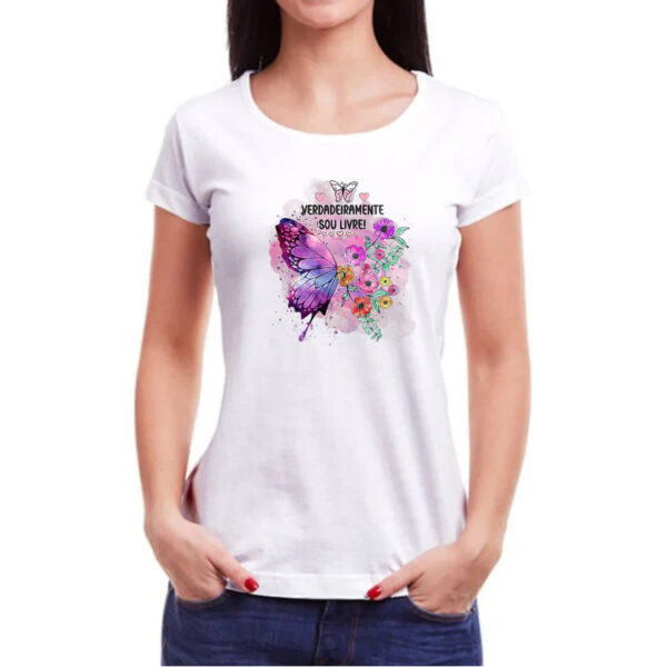 Camiseta Baby Look Gospel Verdadeiramente livre - Imagem 3