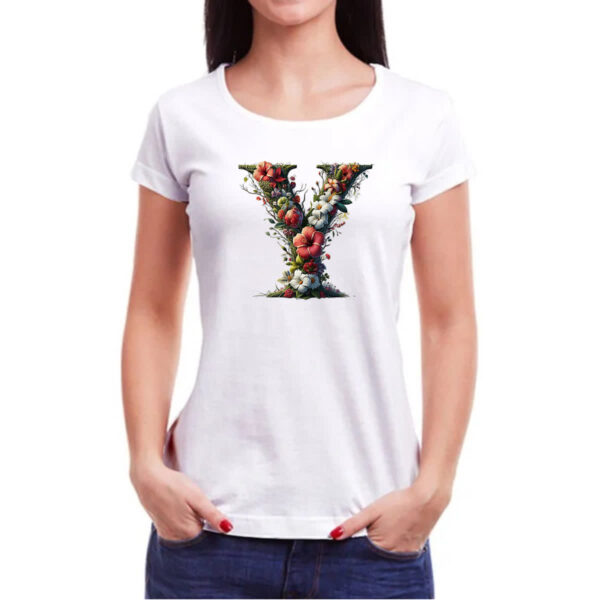 Camiseta Baby Look Alfabeto Floral Letra Y - Imagem 3