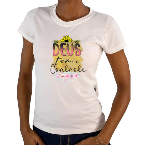 Camiseta Baby Look Gospel Deus tem controle - Imagem 4