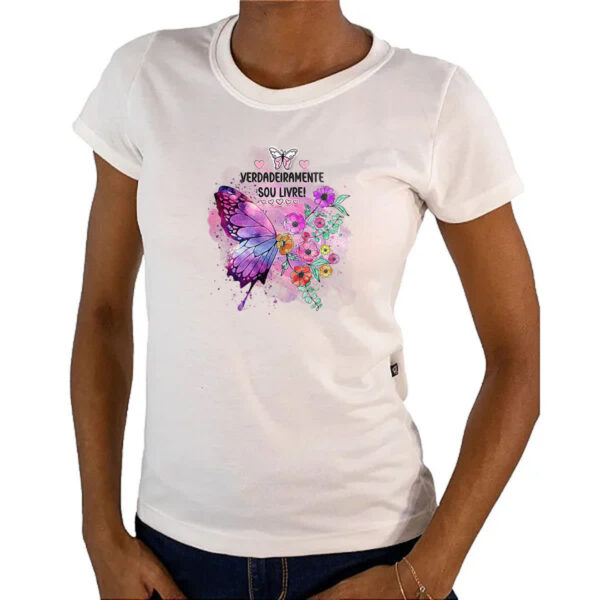 Camiseta Baby Look Gospel Verdadeiramente livre - Imagem 4
