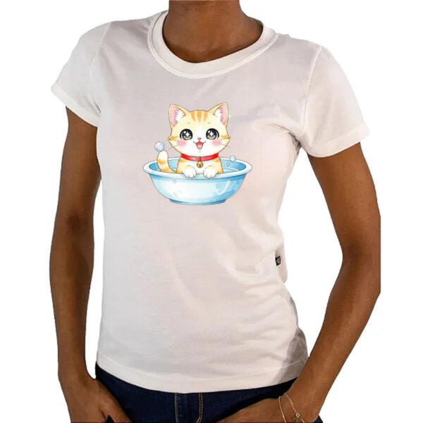 Camiseta Baby Look Gato Fofo Cute na Tigela - Imagem 4