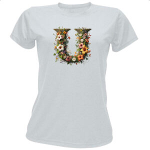 Camiseta Baby Look Alfabeto Floral Letra U