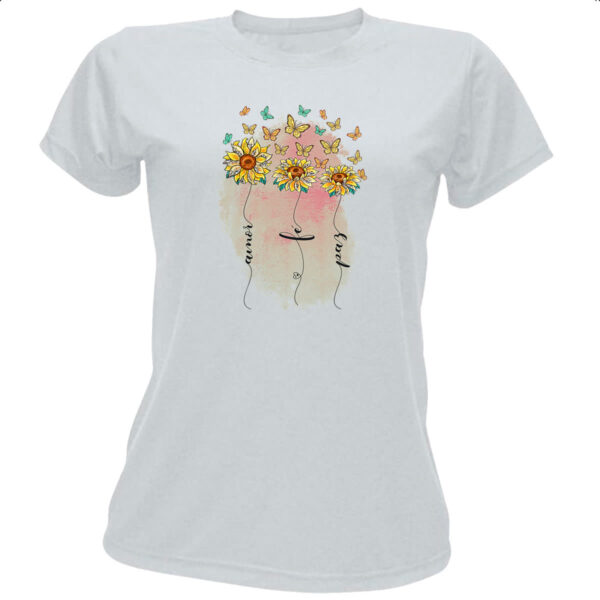 Camiseta Baby Look Gospel Amor Fe Paz
