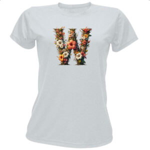 Camiseta Baby Look Alfabeto Floral Letra W