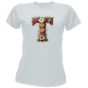 Camiseta Baby Look Alfabeto Floral Letra T