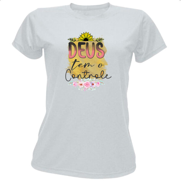 Camiseta Baby Look Gospel Deus tem controle