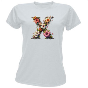 Camiseta Baby Look Alfabeto Floral Letra X