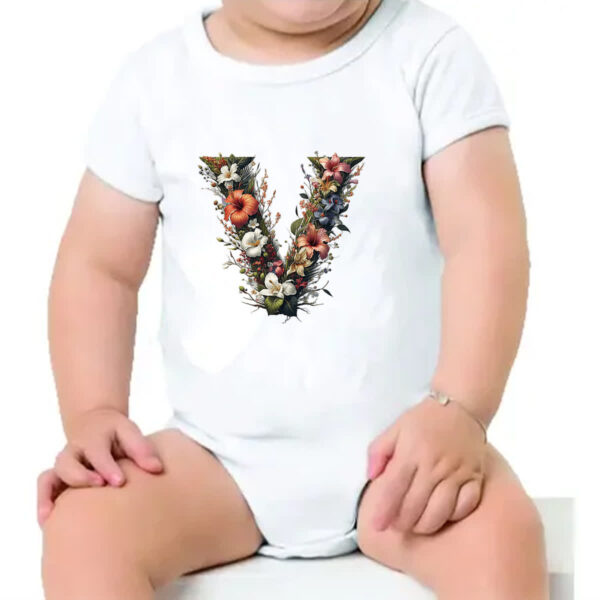 Body infantil Alfabeto Floral Letra V - Imagem 4