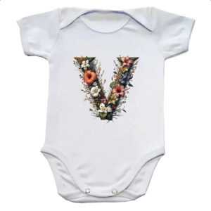 Body infantil Alfabeto Floral Letra V