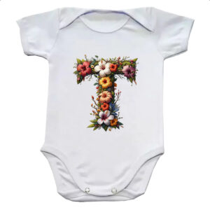 Body infantil Alfabeto Floral Letra T
