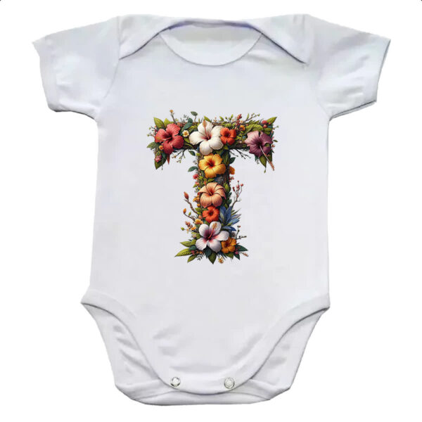 Body infantil Alfabeto Floral Letra T