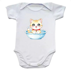 Body infantil Gato Fofo Cute na Tigela
