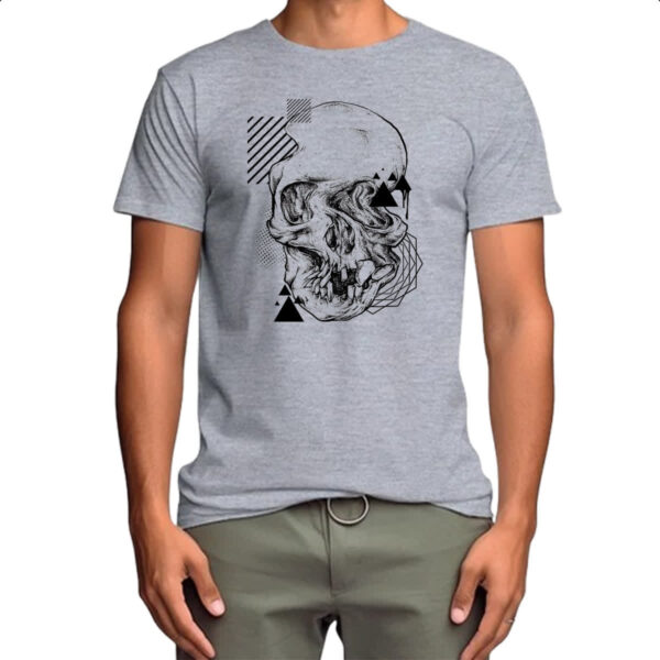 Camiseta Cinza Geometric Skull Caveira - Imagem 4
