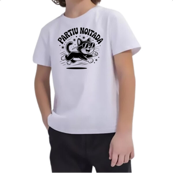 Camiseta Infanto Juvenil Partiu Noitada Gato - Imagem 2