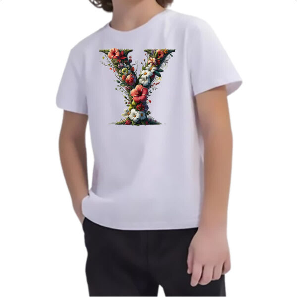 Camiseta Infanto Juvenil Alfabeto Floral Letra Y - Imagem 2
