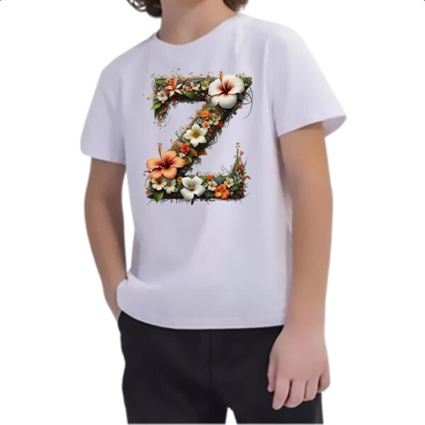 Camiseta Infanto Juvenil Alfabeto Floral Letra Z - Imagem 2