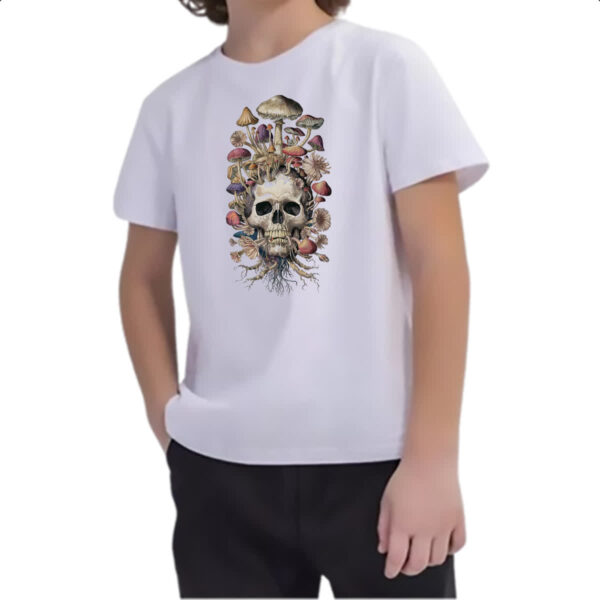 Camiseta Infanto Juvenil Caveira e cogumelos - Imagem 2