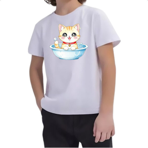 Camiseta Infanto Juvenil Gato Fofo Cute na Tigela - Imagem 2